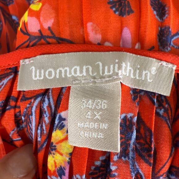 Woman Within Women's Size 4X Red Floral Pleated V Neck Blouse #3471 - Picture 8 of 10